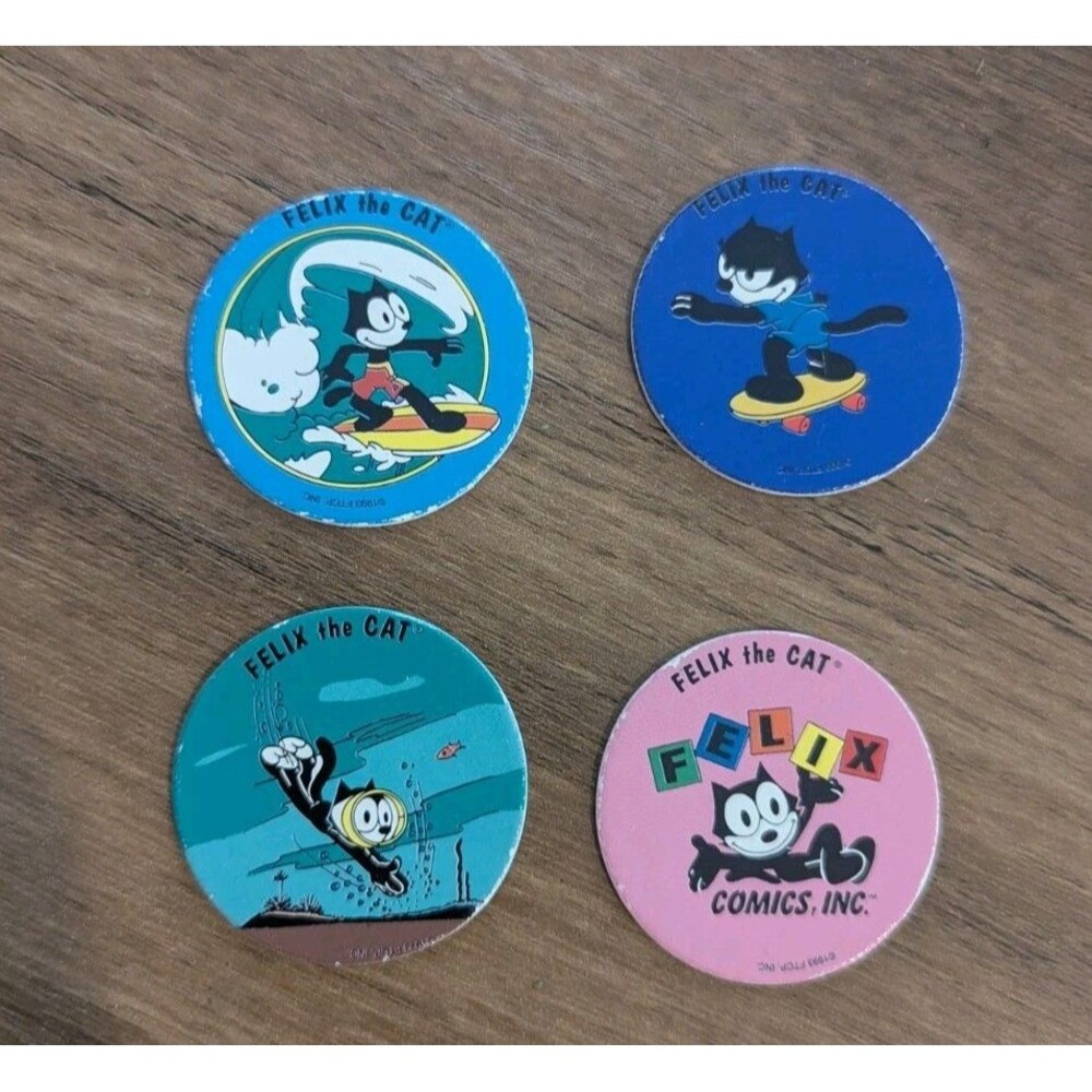 Vintage 1993 Felix the Cat Set Of 4 Pog Slammers Pogs Milk Caps